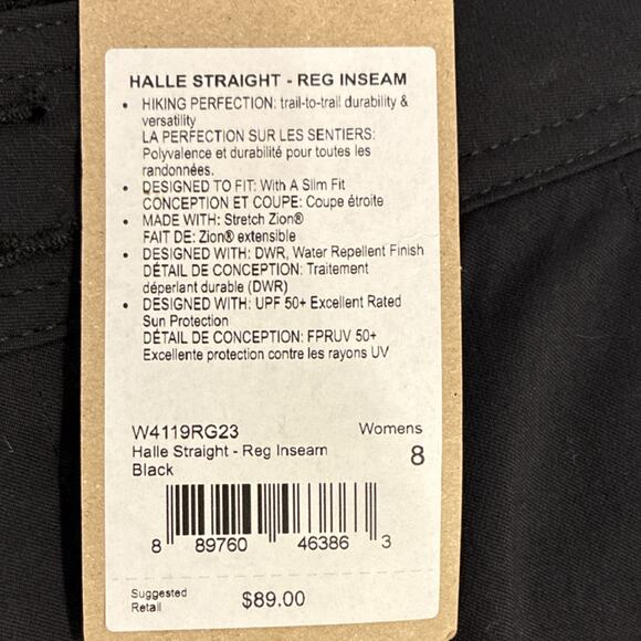 NWT Prana Halle Straight Fit Women's Hiking Pants Black Size 8 Stretch Zion - Picture 4 of 8